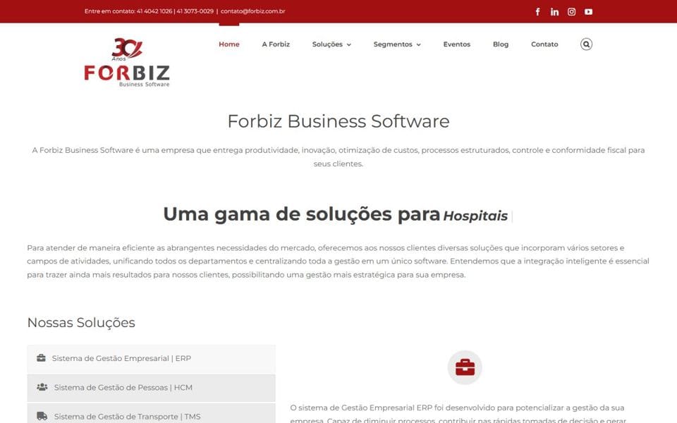 Criação de sites em Curitiba 6 Página inicial do site da Forbiz, criado pela Lab Growth